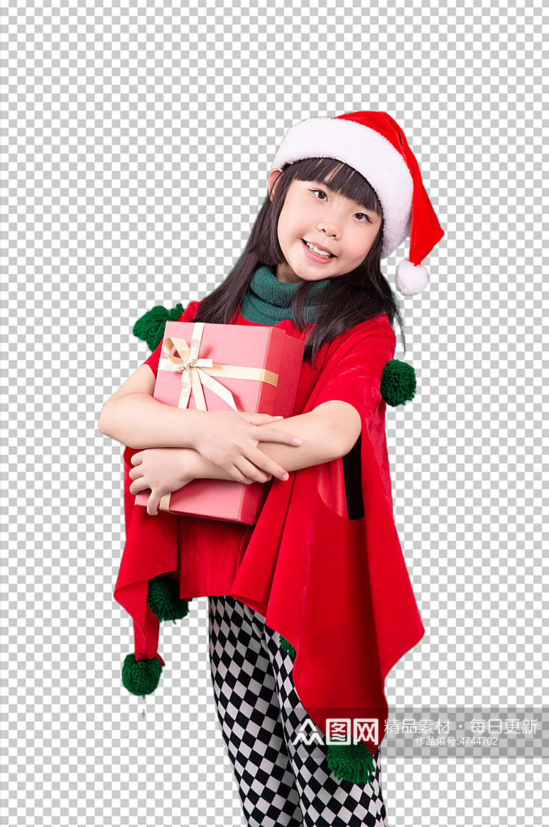 可爱的圣诞小女孩抱礼盒免抠PNG摄影图片素材