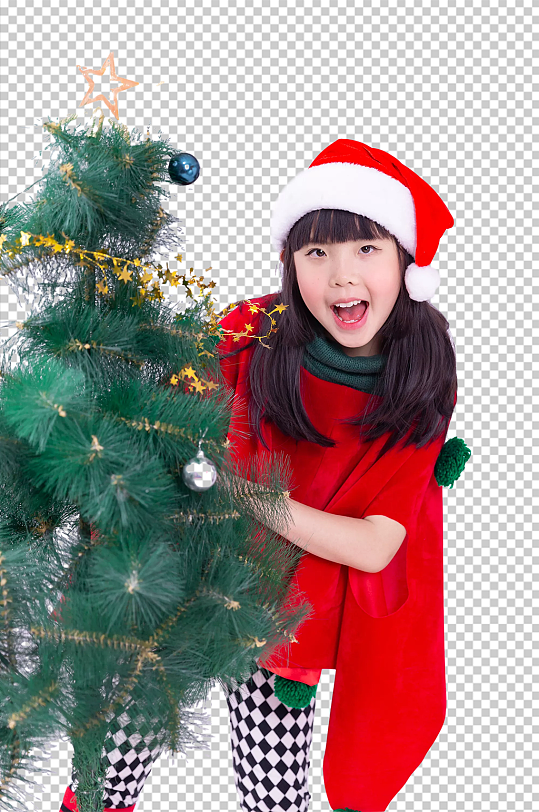 可爱圣诞小女孩抱圣诞树免抠PNG摄影图片-众图网