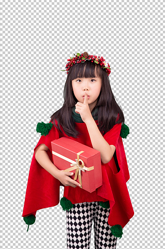 可爱的圣诞小女孩抱礼盒免抠PNG摄影图片