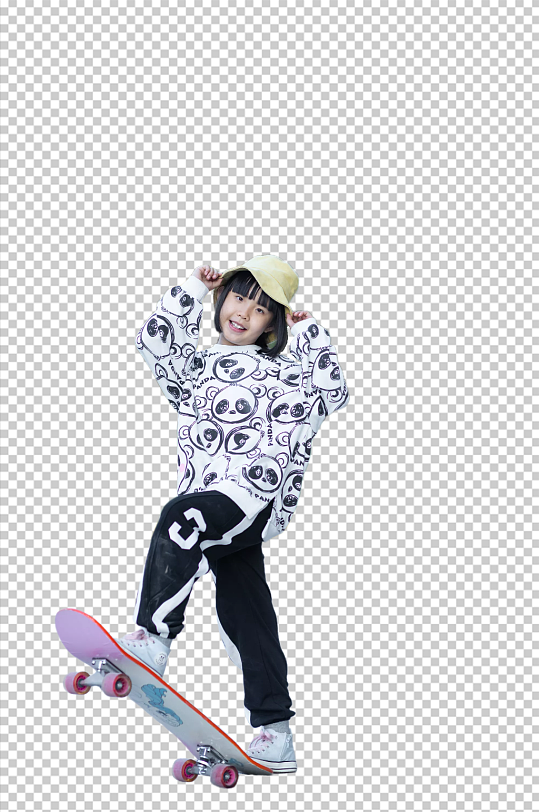 户外小黄帽玩滑板小女孩免抠PNG摄影图片-众图网