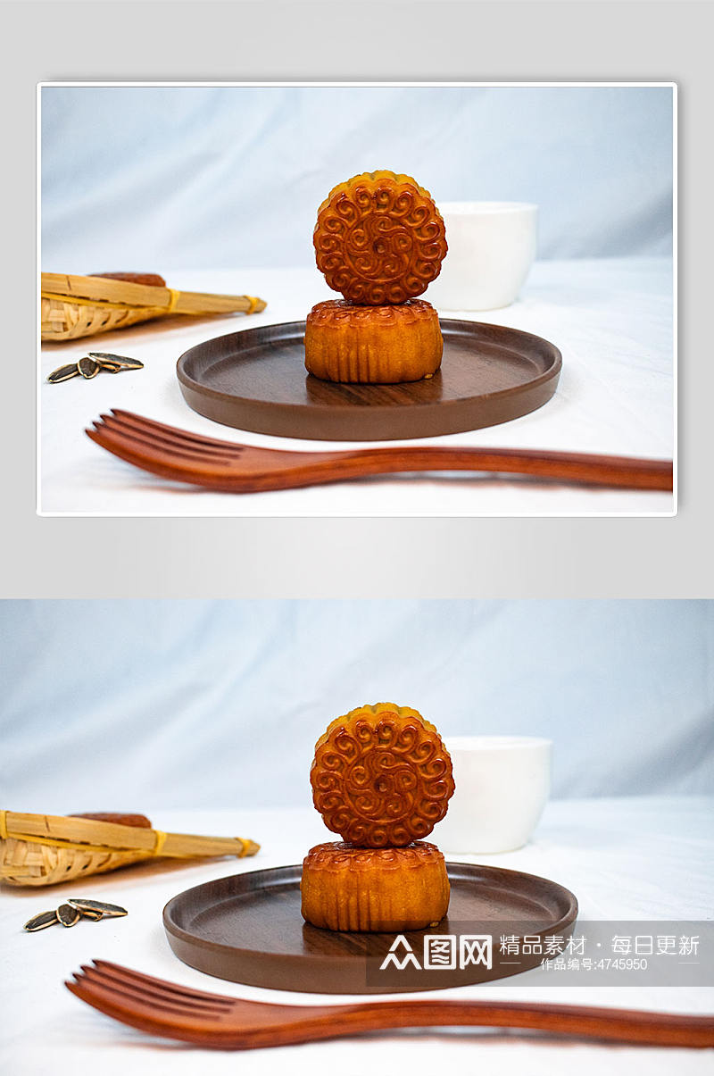 中秋节月饼勺子美食摄影图片素材