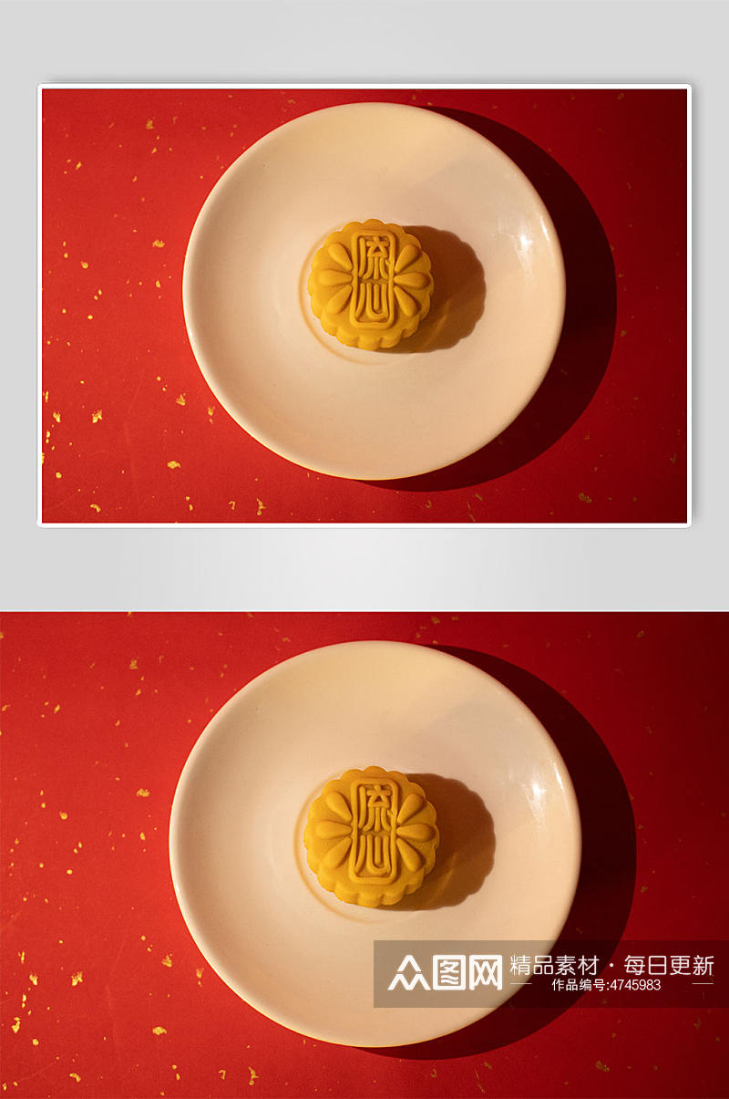 红色喜庆中秋节流心月饼美食摄影图片素材