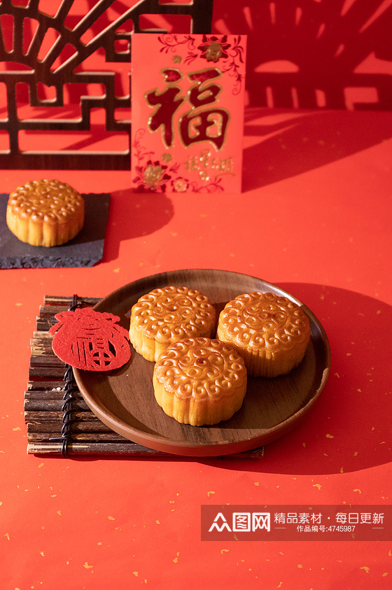 红色喜庆中秋节红包月饼美食摄影图片素材