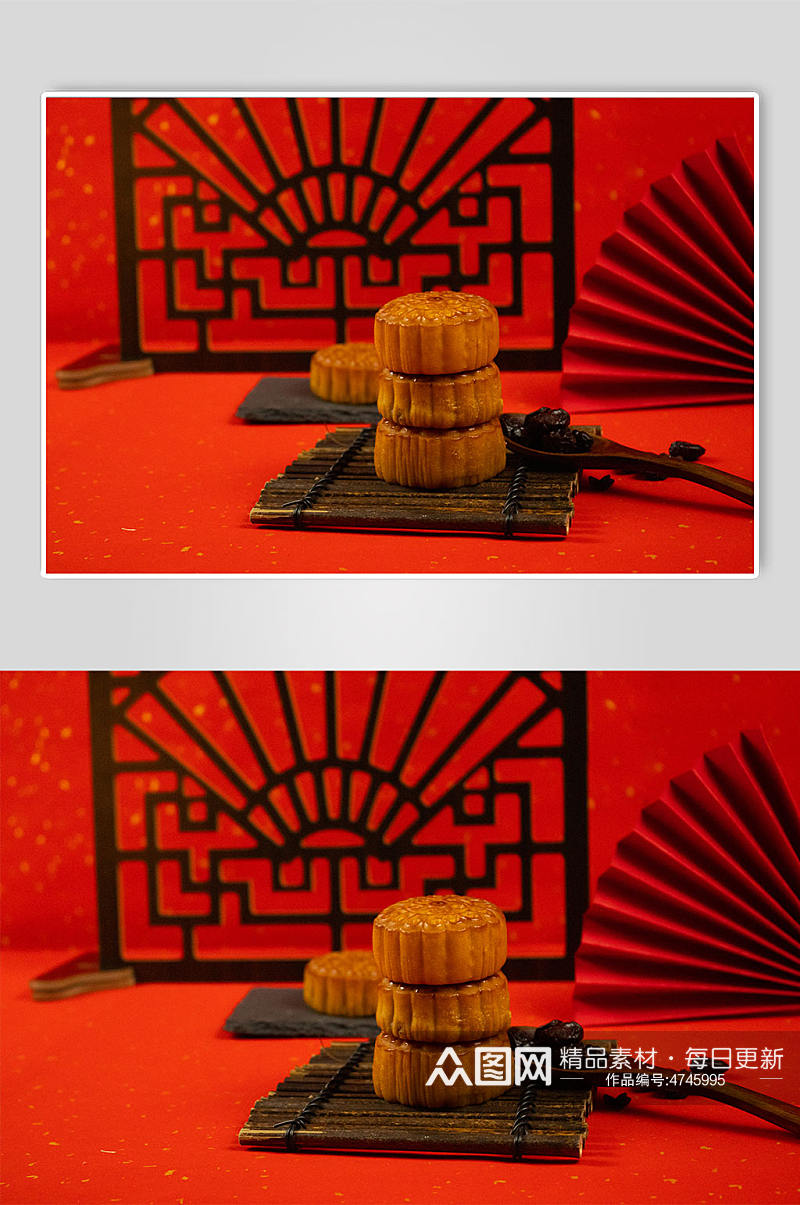 红色喜庆中秋节月饼美食摄影图片素材