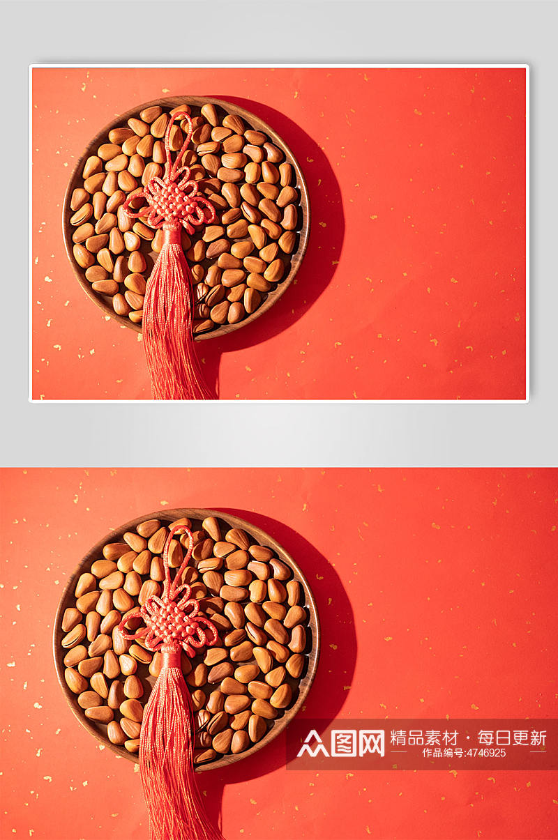 喜庆红色松子杂粮坚果干果高清摄影图片素材