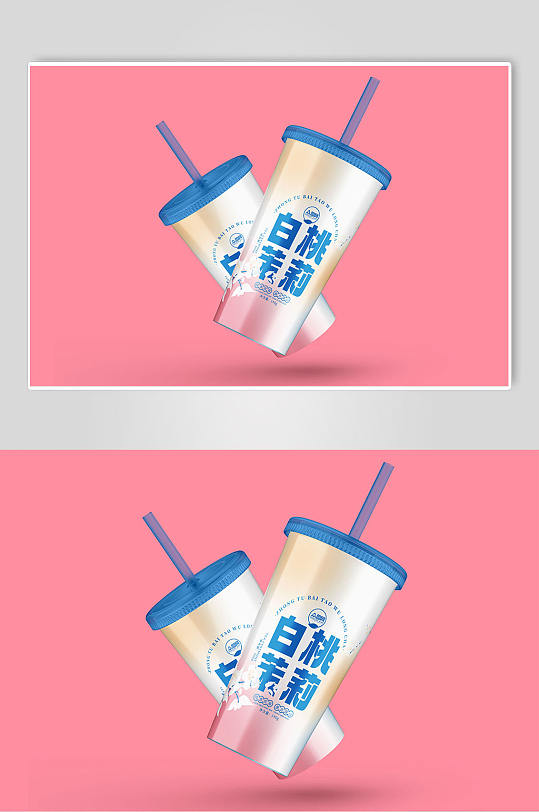 潮流简约餐饮店奶茶咖啡杯包装展示样机-众图网