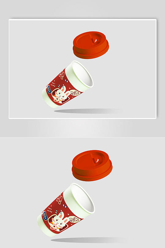 红色简约餐饮店奶茶咖啡杯包装展示样机
