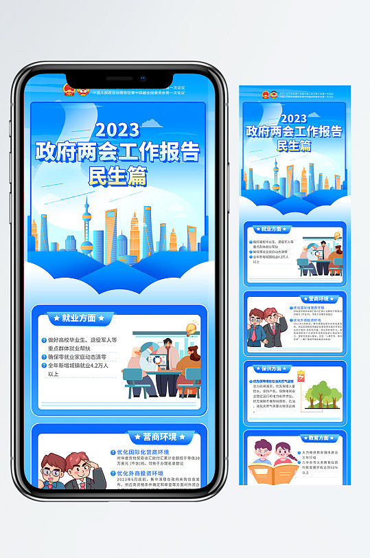 聚焦两会2023政府工作报告新媒体手机长图海报