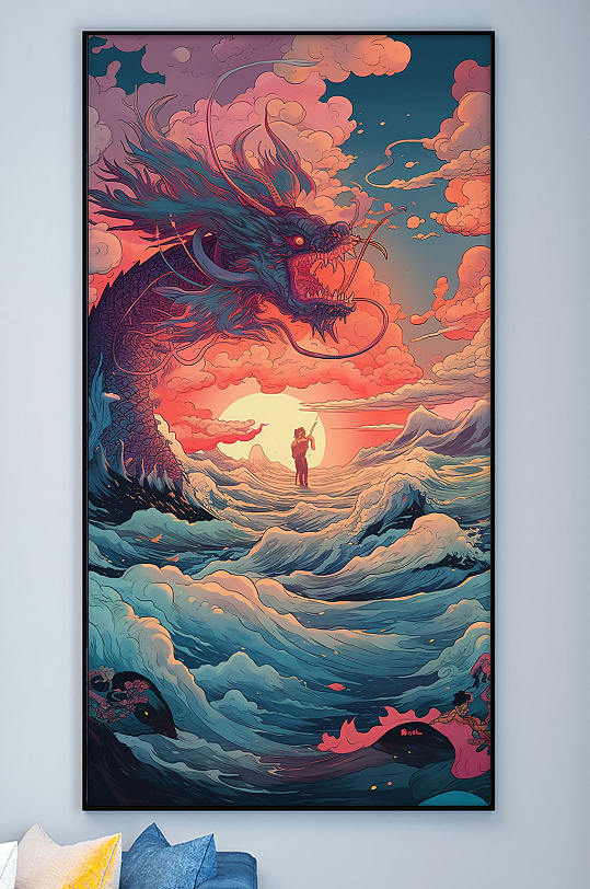 中国风红色天空国潮祥云装饰画-众图网