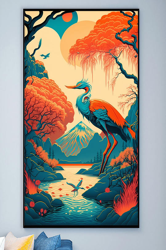 中国风红色天空国潮祥云装饰画-众图网