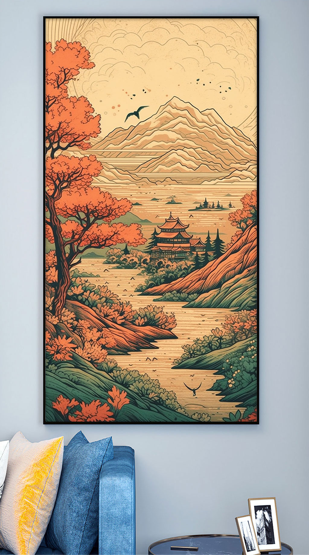 山川中国风国潮建筑装饰画素材
