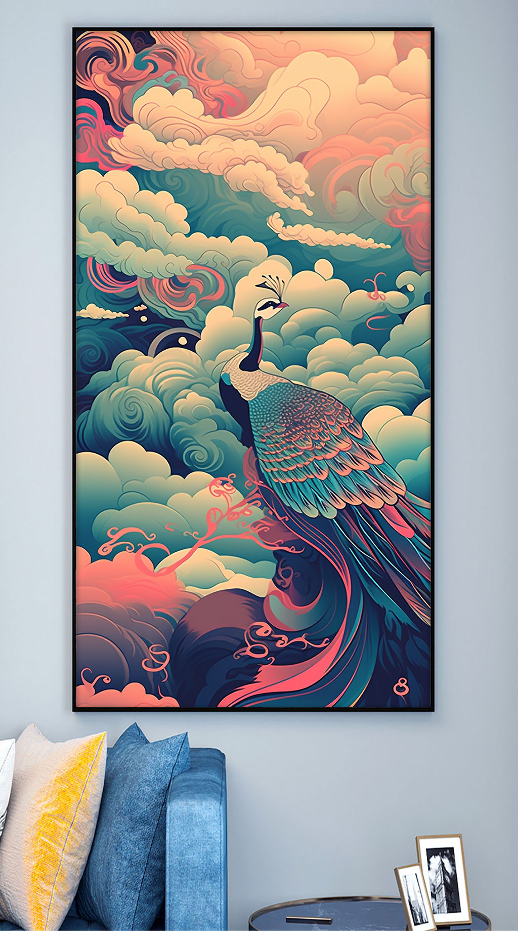 中國風(fēng)紅色天空國潮祥云裝飾畫素材