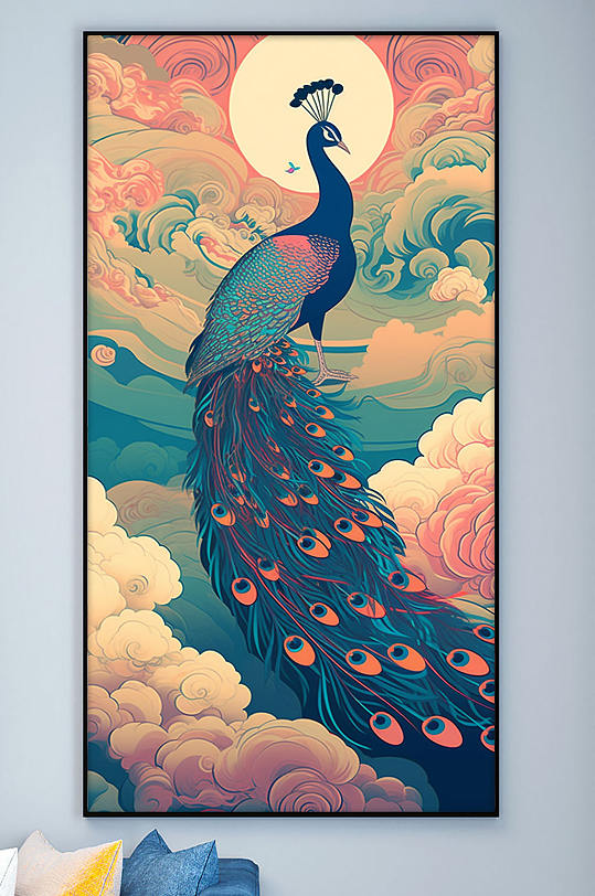 复古国潮中国风孔雀动物装饰画-众图网