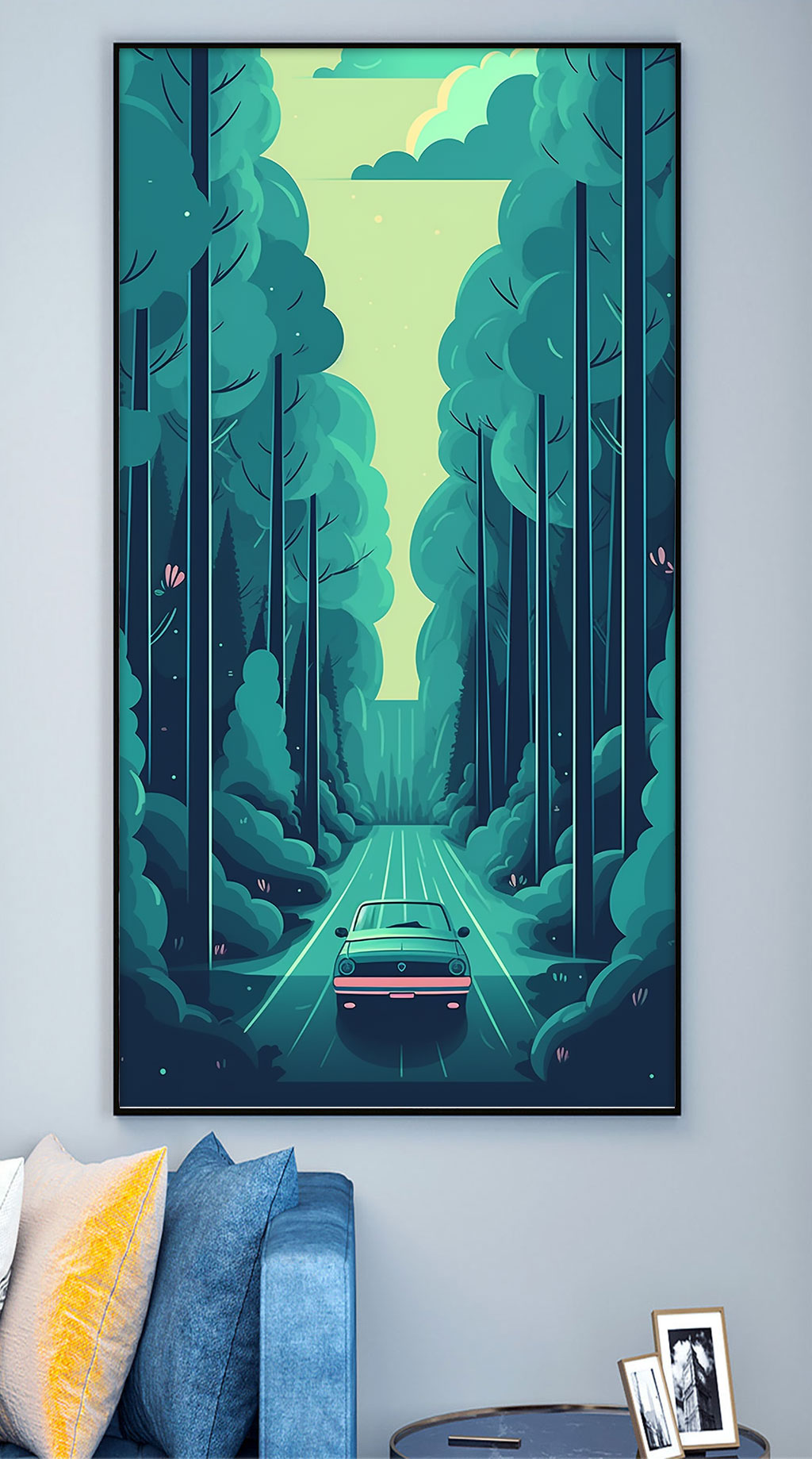 自駕游卡通汽車旅行插畫裝飾畫素材