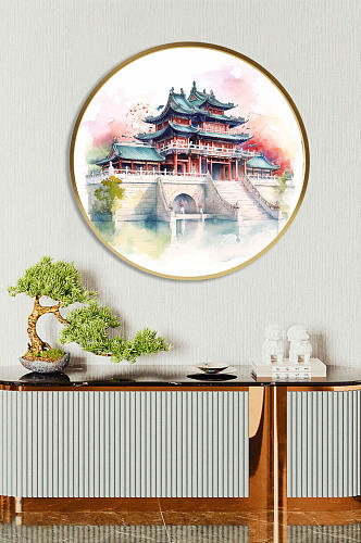 高清中国风水墨山水风景插画背景墙装饰画