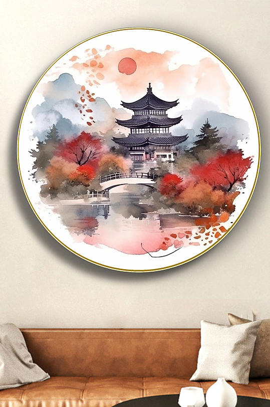 创意中国风水墨山水风景插画新中式装饰画-众图网