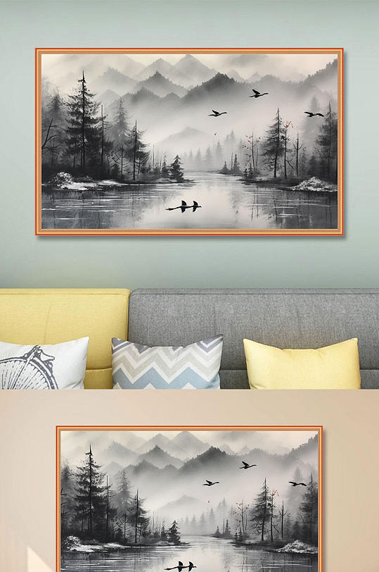 高清中国风水墨山水画装饰画新中式装饰画-众图网