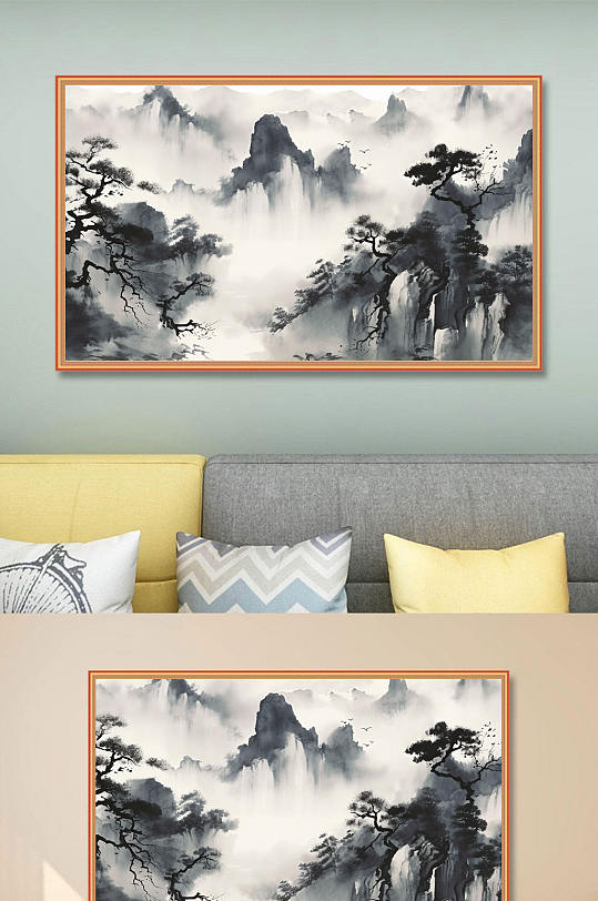 高清中国风水墨山水画装饰画新中式装饰画-众图网