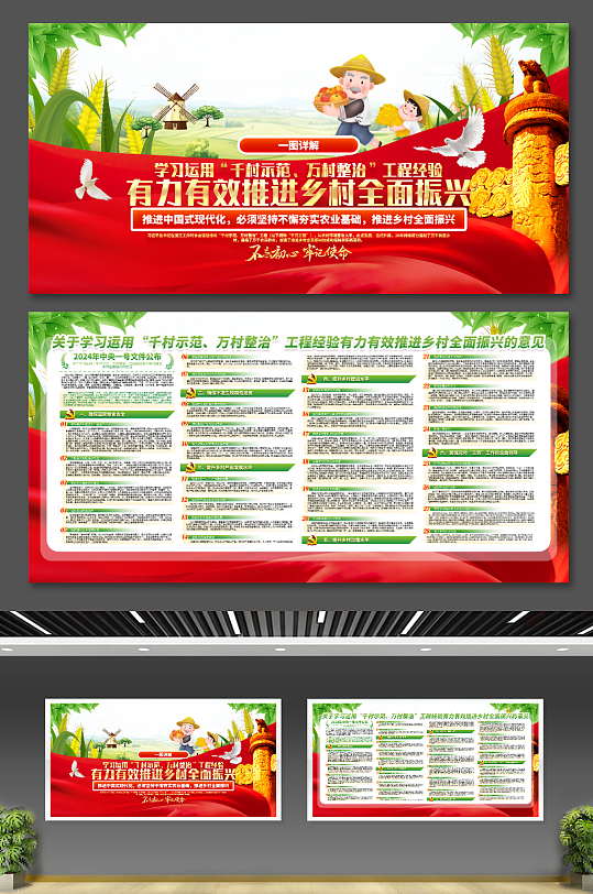 乡村振兴中央一号文件精神党建展板-众图网