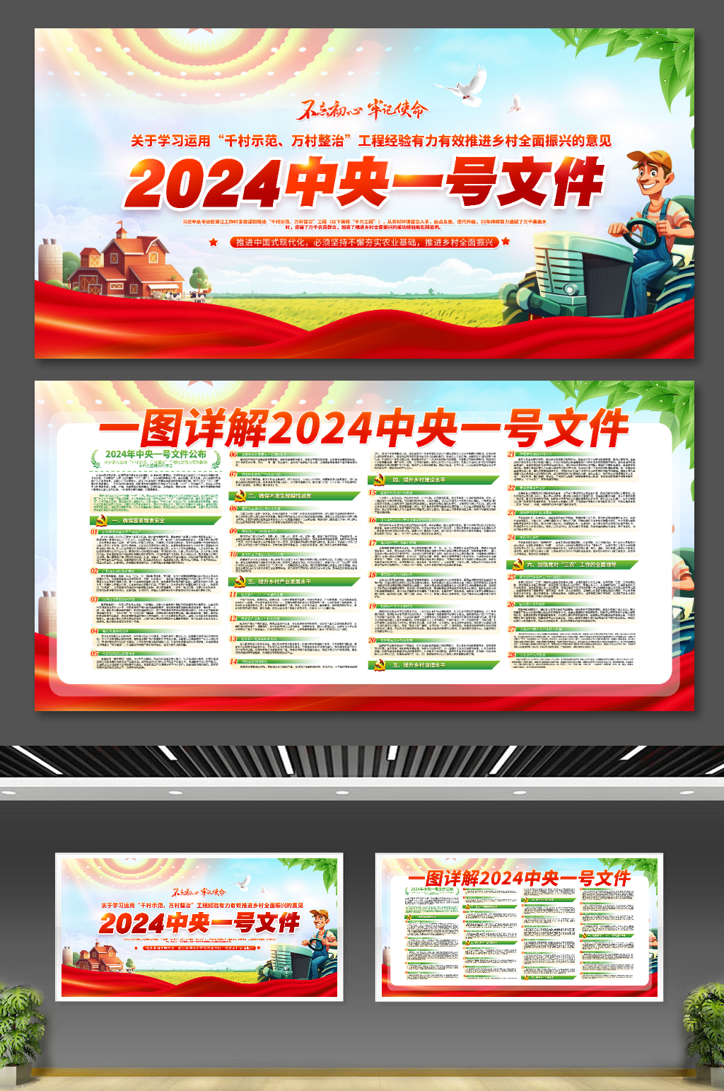 2024年中央一号文件乡村振兴党建展板素材