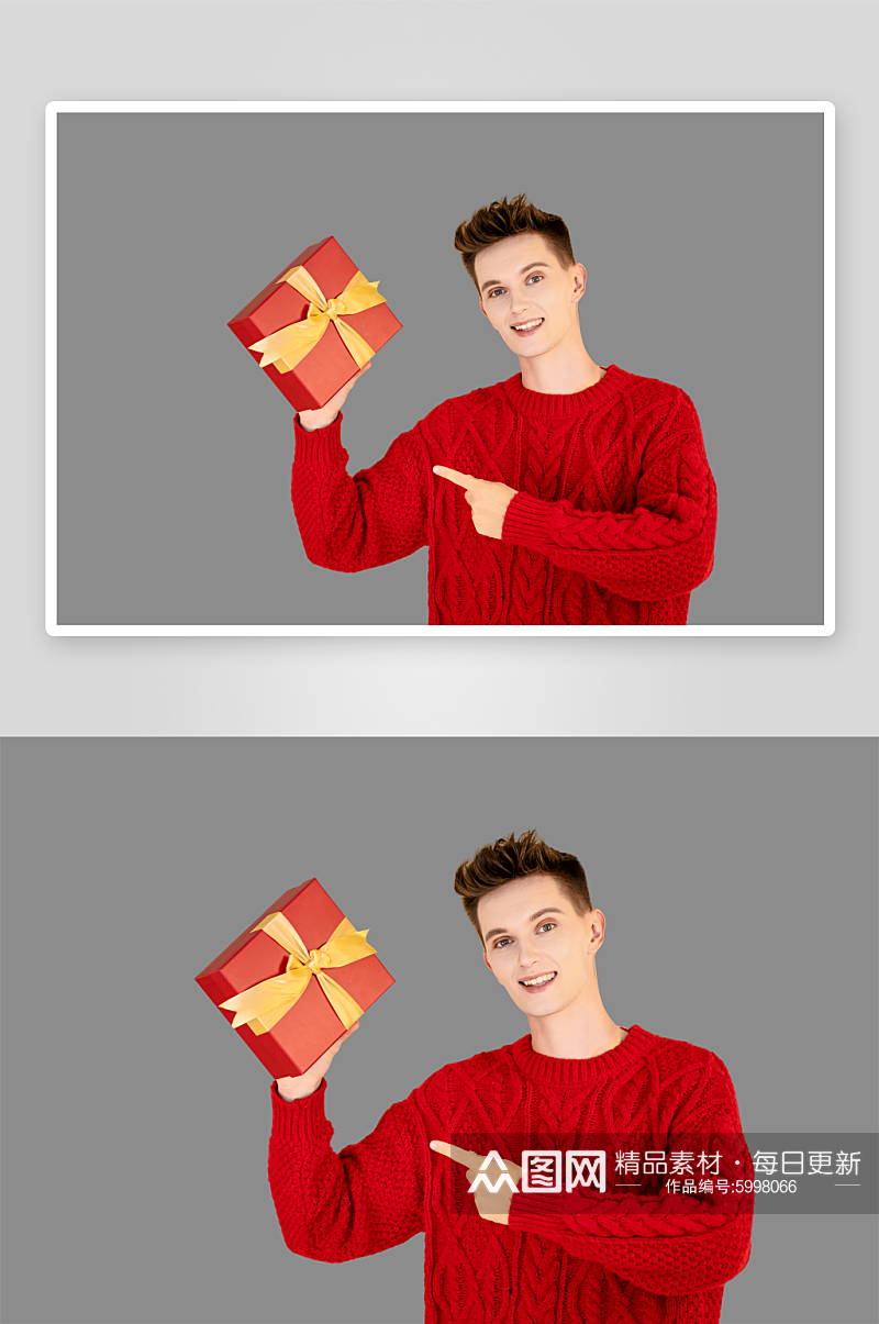 红色毛衣外国男生圣诞节人物PNG免抠元素素材