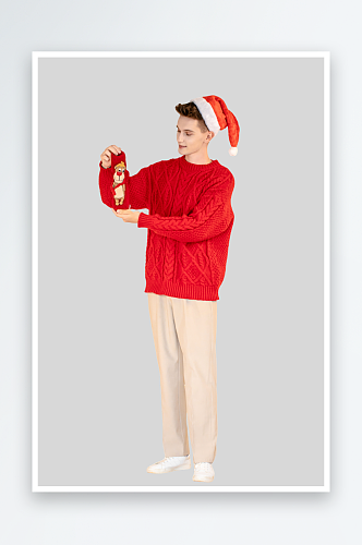 红色毛衣外国男生圣诞节人物免抠PNG元素
