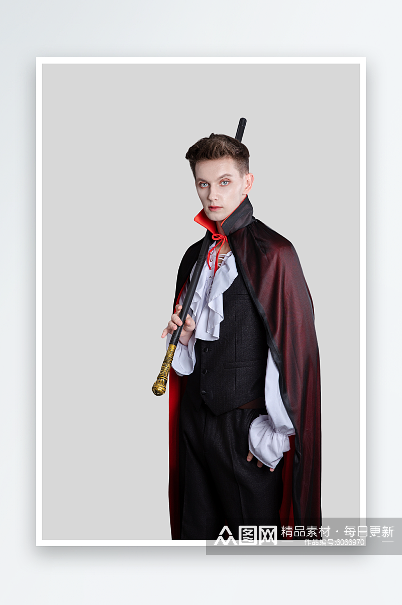 魔法师装扮外国男模万圣人物PNG免抠元素素材