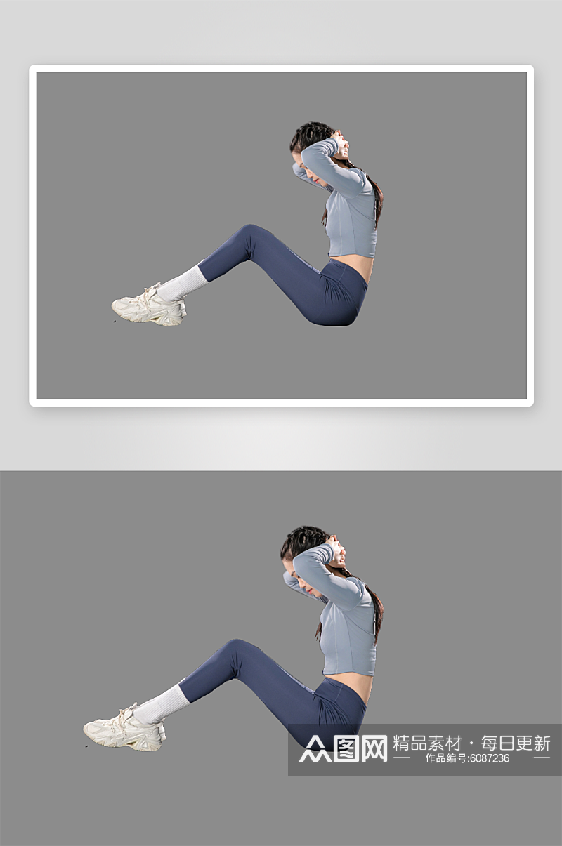 仰卧起坐健身房女性人物摄影PNG免抠元素素材
