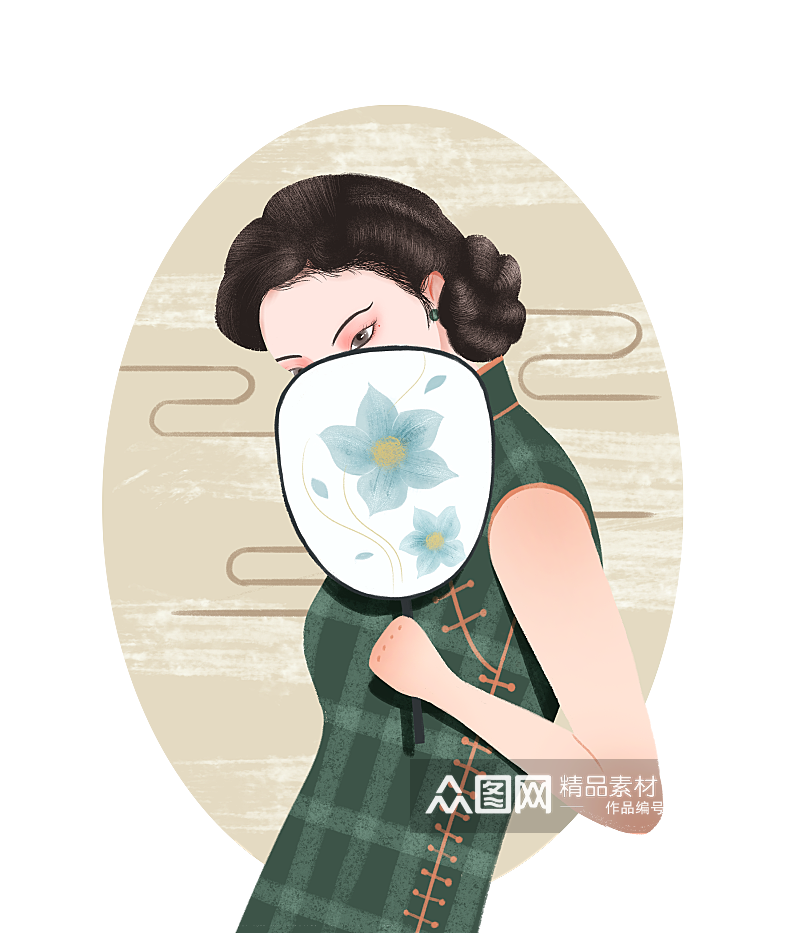 中国风手绘旗袍美女古典美女民国美女素材