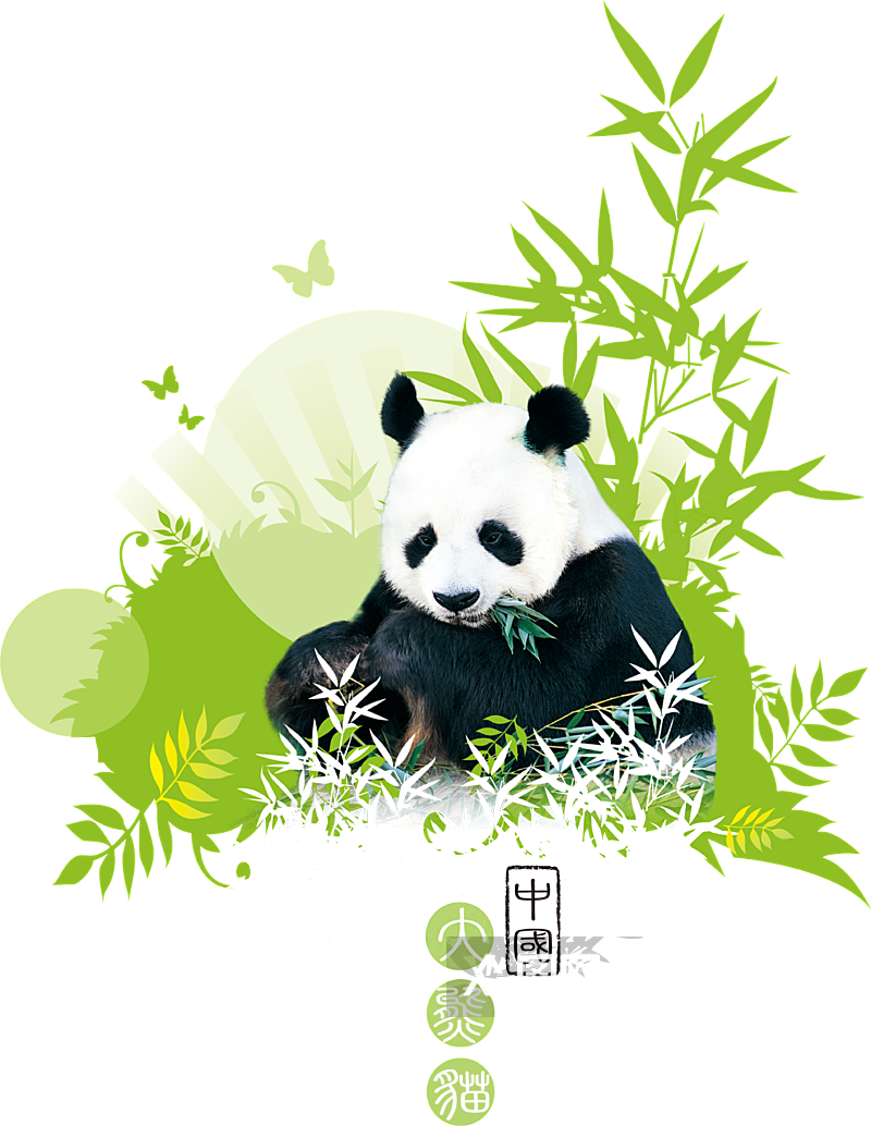 古风插画花卉建筑水墨风景熊猫元素素材