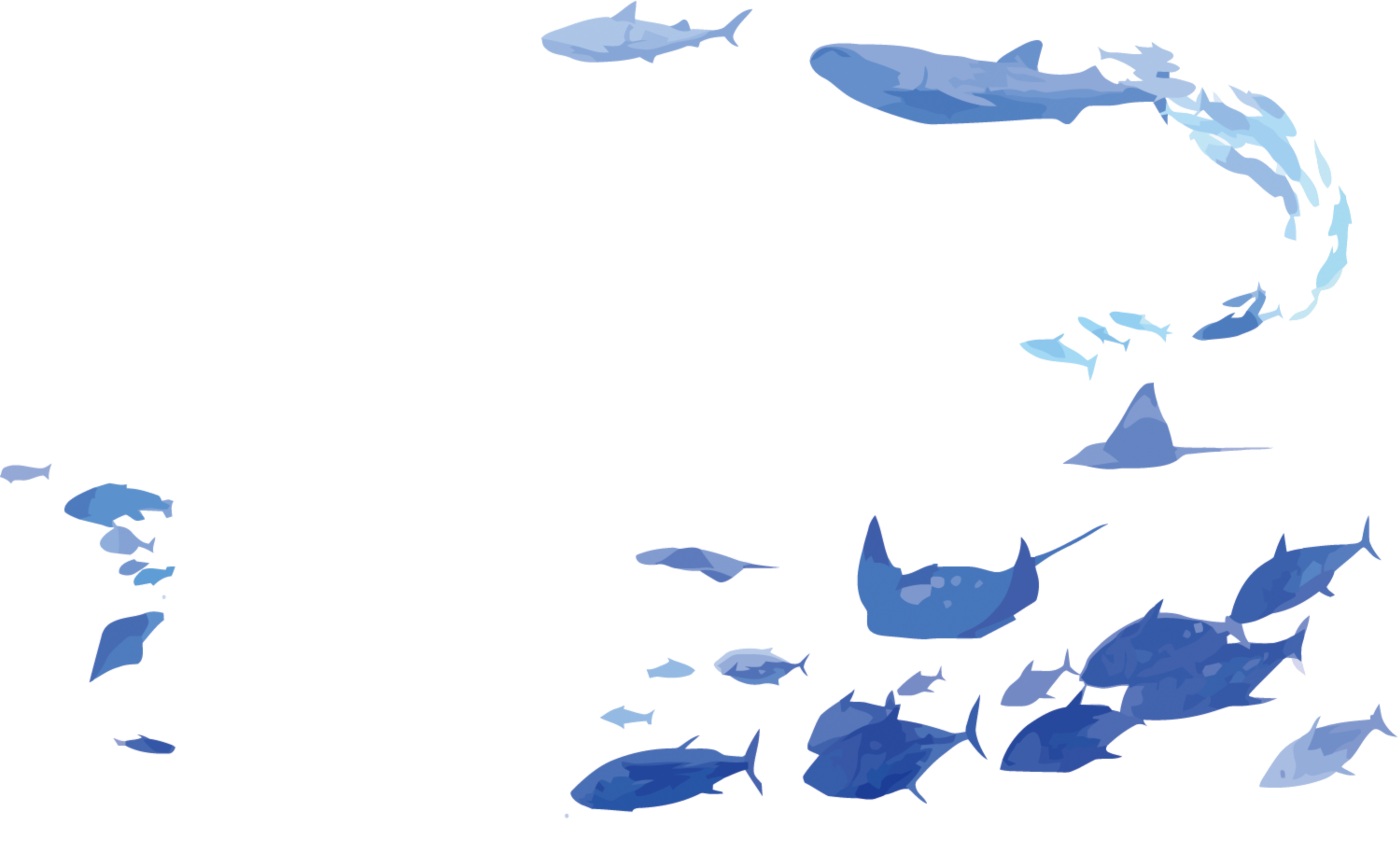 卡通手绘湖里海洋蓝色游动渐变鱼群免抠图素材