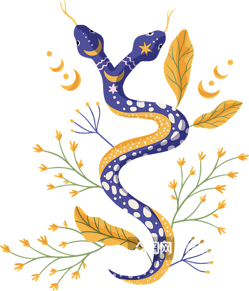 神秘魔法眼镜蛇花卉手绘插画PNG素材素材