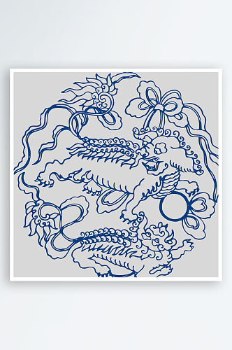 中国风青花瓷花纹镂空剪纸元素