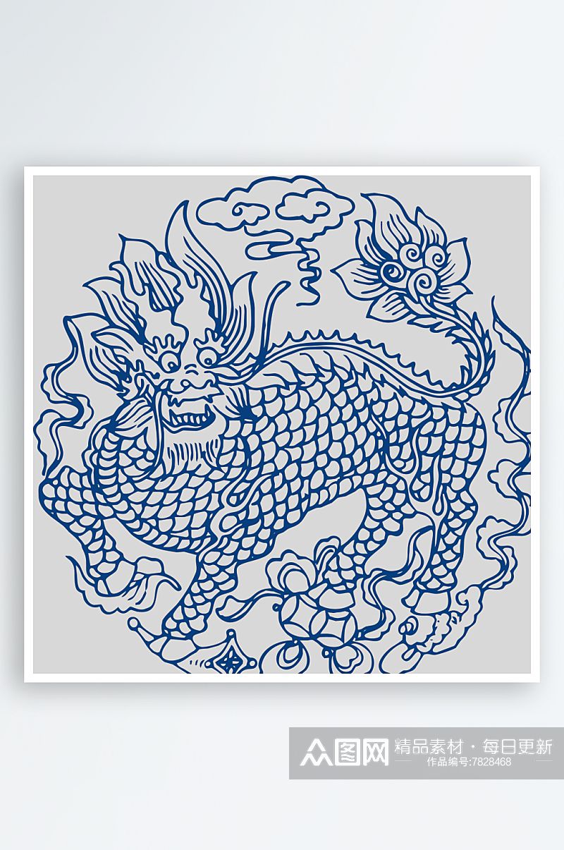 中式传统青花瓷花纹纹样素材