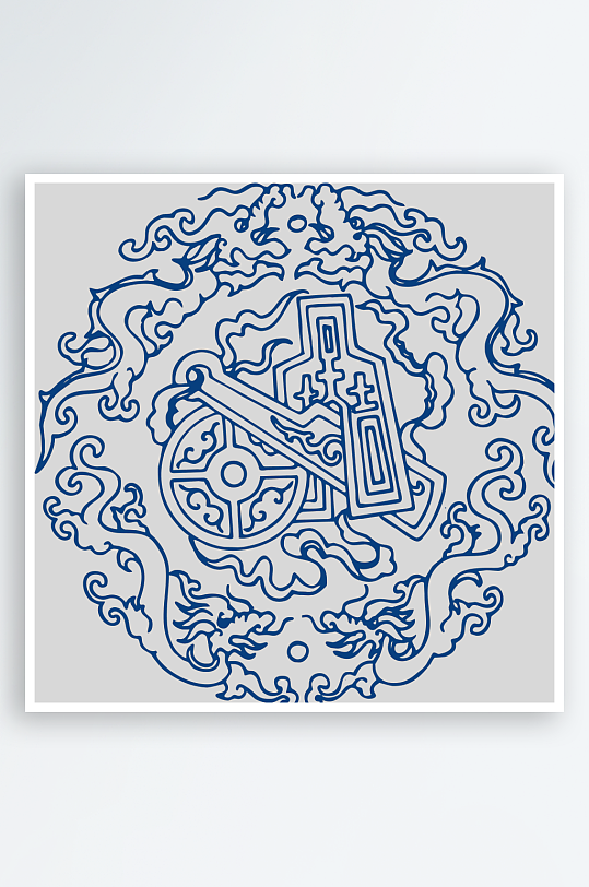 中国风青花瓷花纹镂空剪纸元素