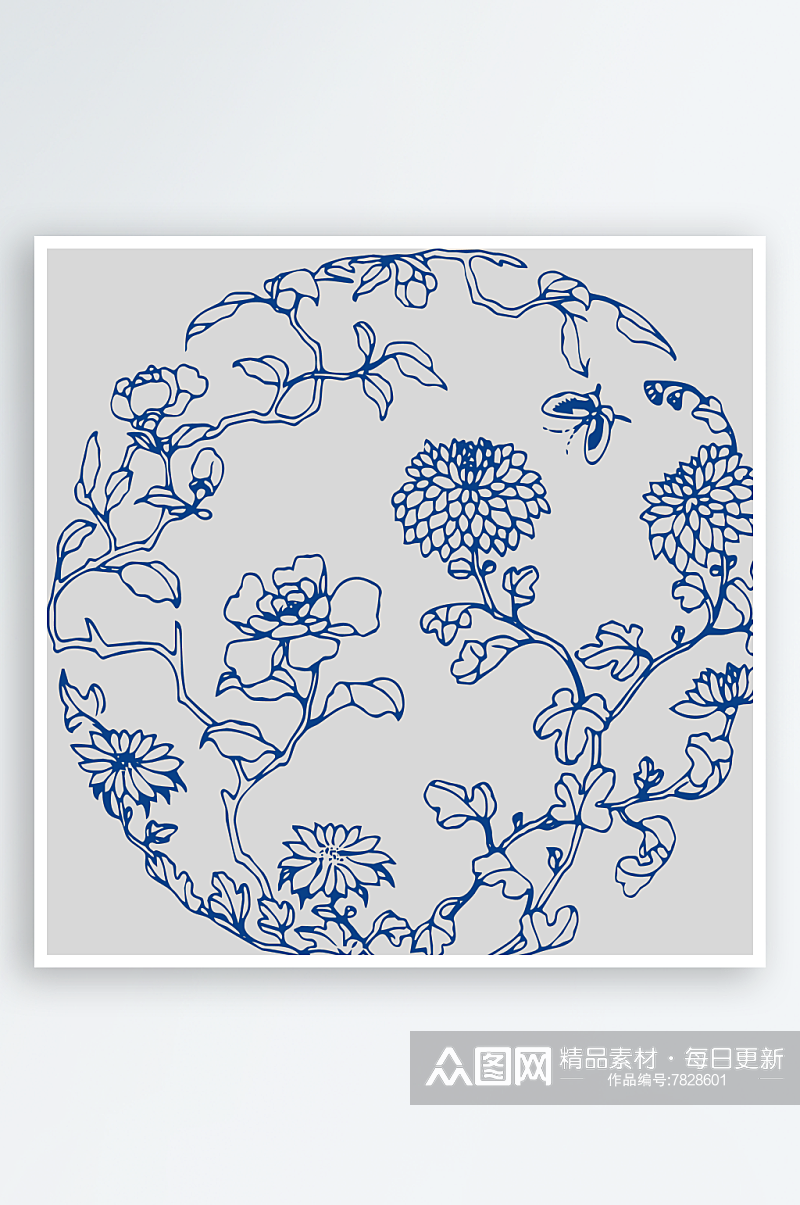 中式传统青花瓷花纹纹样素材
