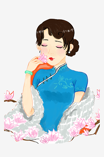 中国风手绘旗袍美女古典美女民国美女