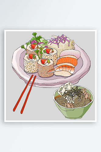 日本卡通寿司刺身紫菜包饭料理食物