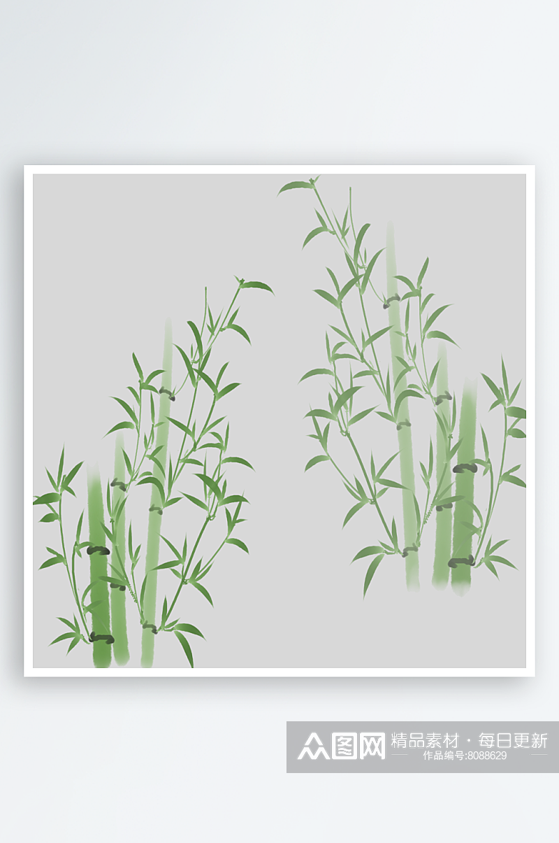 卡通手绘绿色竹子水墨竹叶竹节免扣图素材