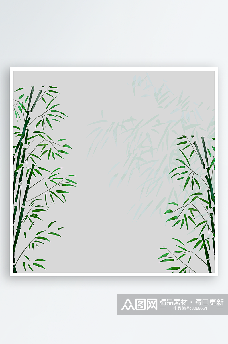 手绘绿色竹子水墨竹叶竹节免扣图素材