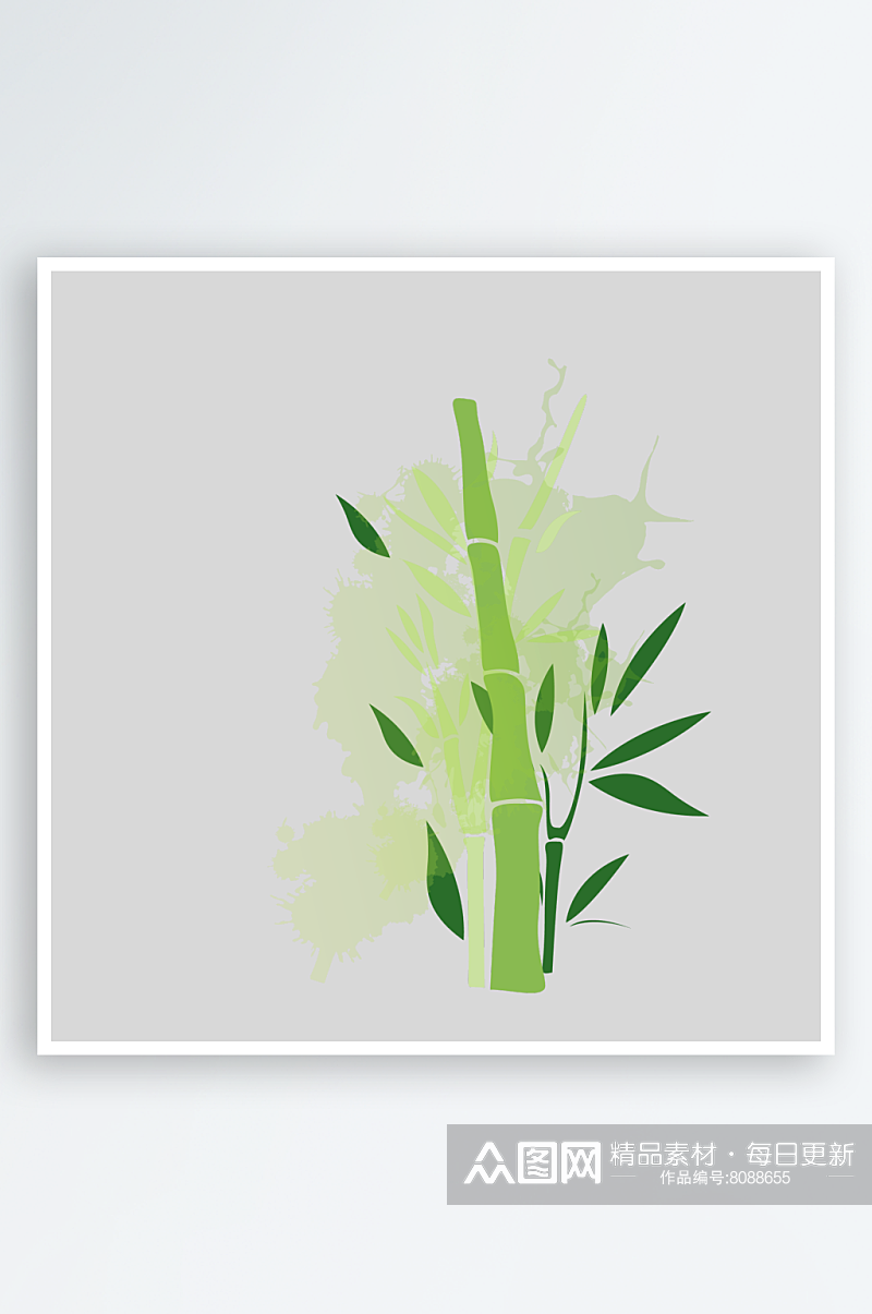手绘绿色竹子水墨竹叶竹节免扣图素材
