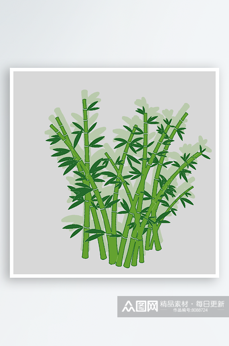 中国风卡通手绘绿色竹子水墨竹叶竹节免扣图素材