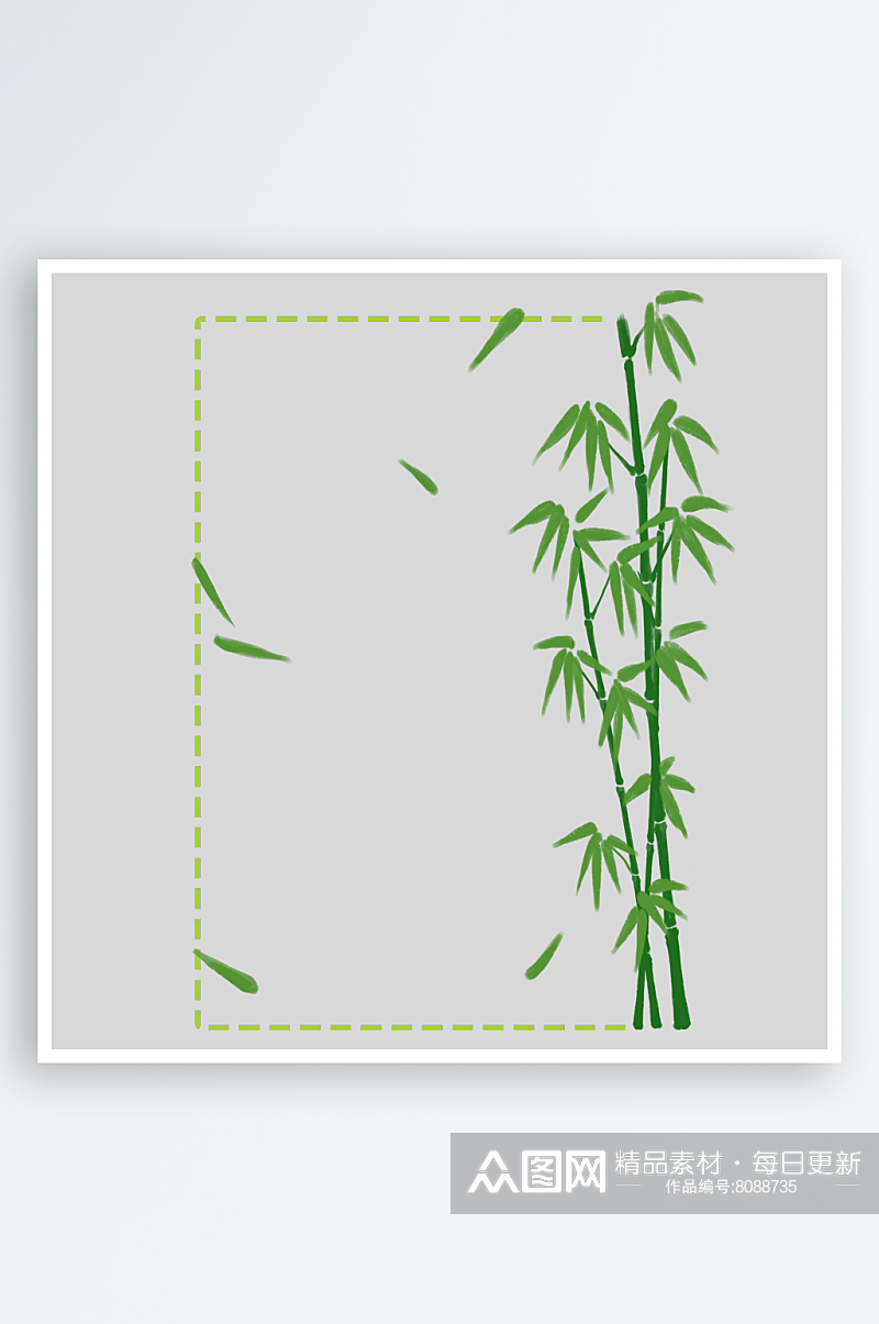 中国风卡通手绘绿色竹子水墨竹叶竹节免扣图素材