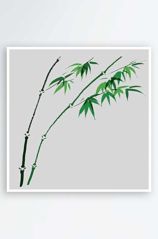 卡通手绘绿色竹子水墨竹叶竹节免扣图