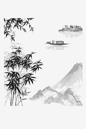 水彩手绘古风花卉建筑水墨风景插画