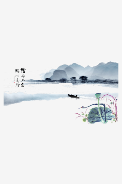 水彩手绘古风花卉建筑水墨风景插画