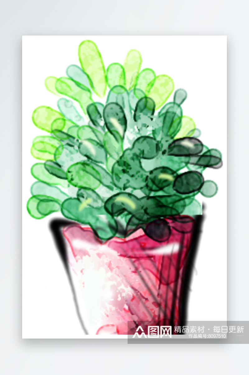 手绘卡通水彩多肉植物仙人掌盆栽免抠图素材