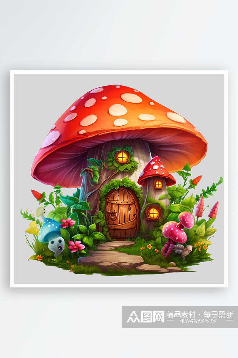 风格可爱的红蘑菇房子毒药PNG素材素材