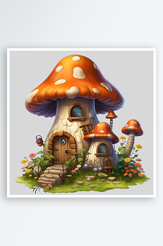 风格可爱的红蘑菇房子毒药PNG素材