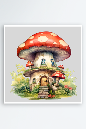 风格可爱的红蘑菇房子毒药PNG素材